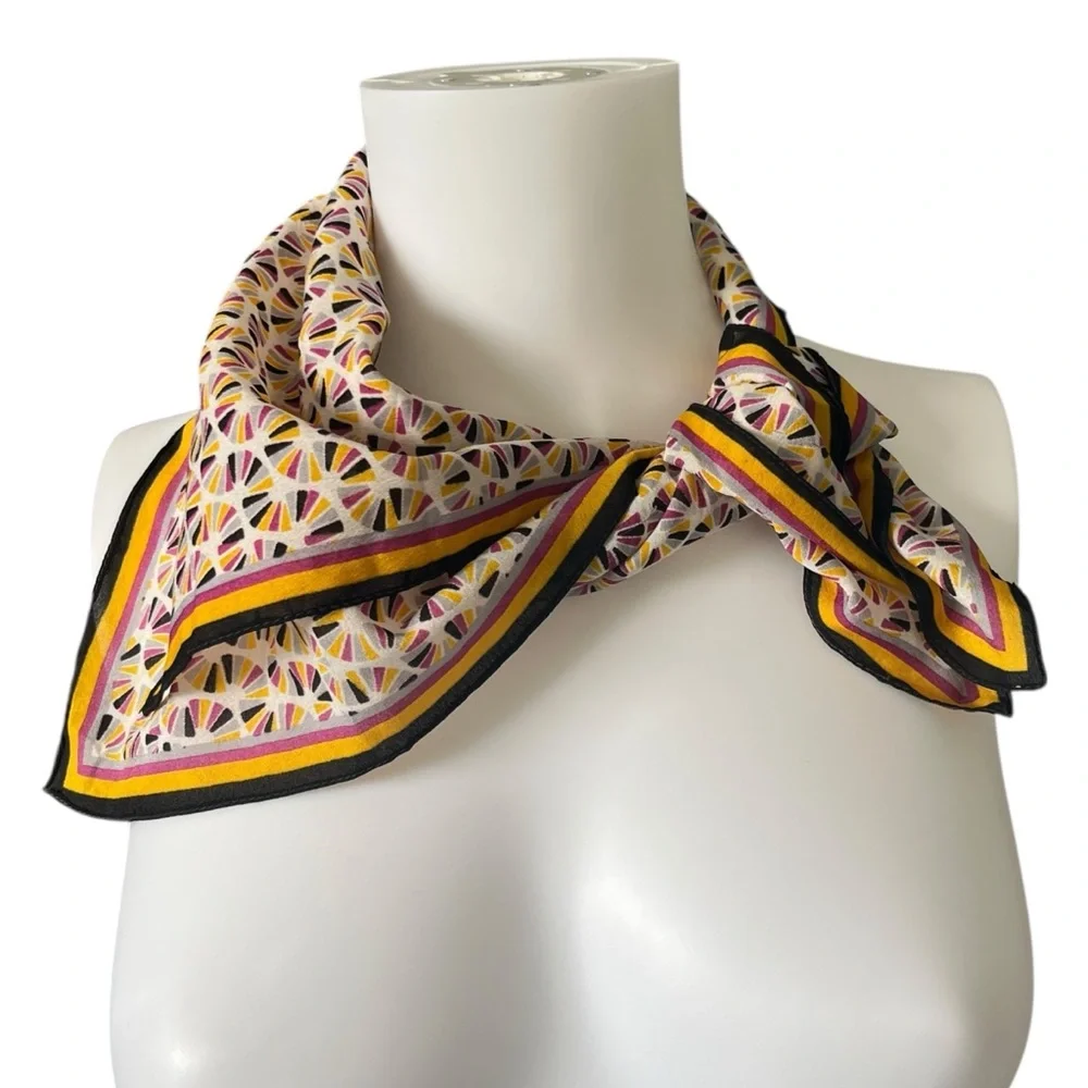 Silk Feel Square Scarf Colorful Geometric Print Lightweight Sheer